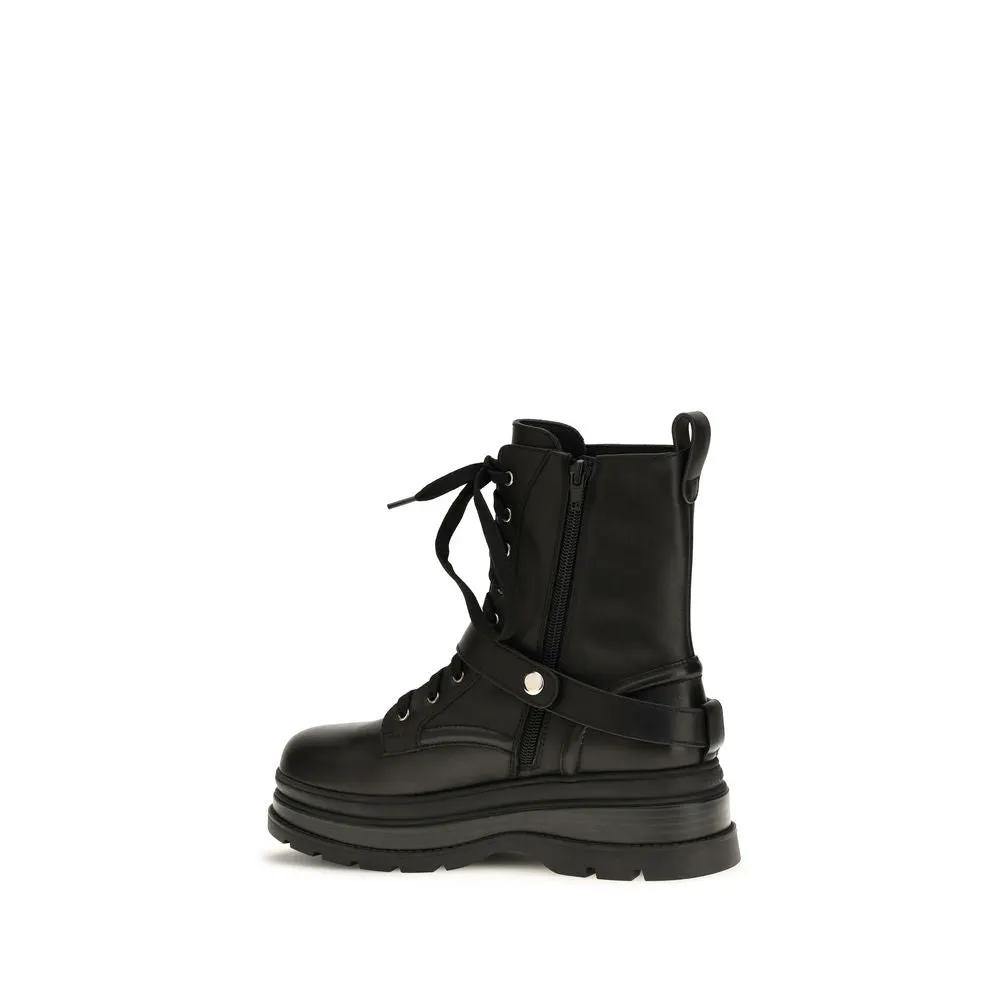 PINKO Sample Sale | PINKO Black Calf Leather Bos Taurus Lace-Up Boots - | Designer outlet