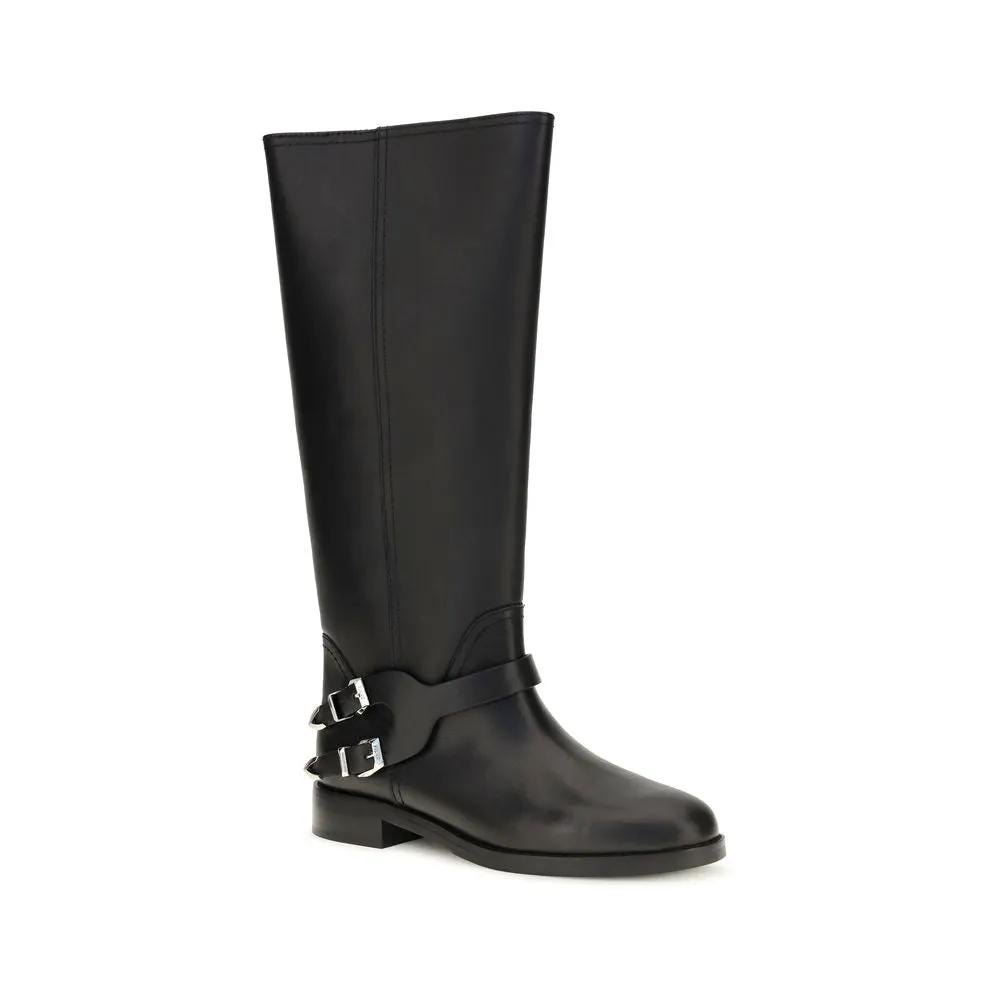 PINKO Sample Sale | PINKO Black Calf Leather Bos Taurus Flat Boots - | Designer outlet