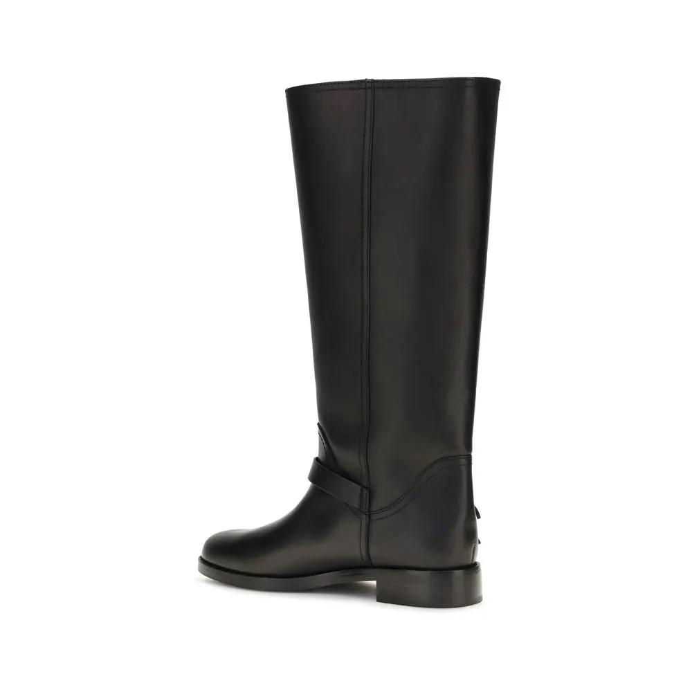 PINKO Sample Sale | PINKO Black Calf Leather Bos Taurus Flat Boots - | Designer outlet