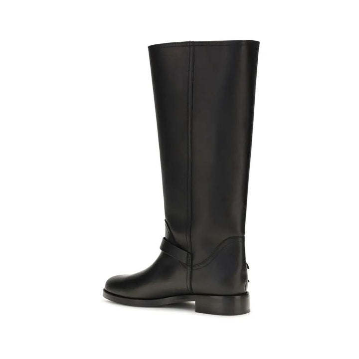 PINKO Sample Sale | PINKO Black Calf Leather Bos Taurus Flat Boots - | Designer outlet