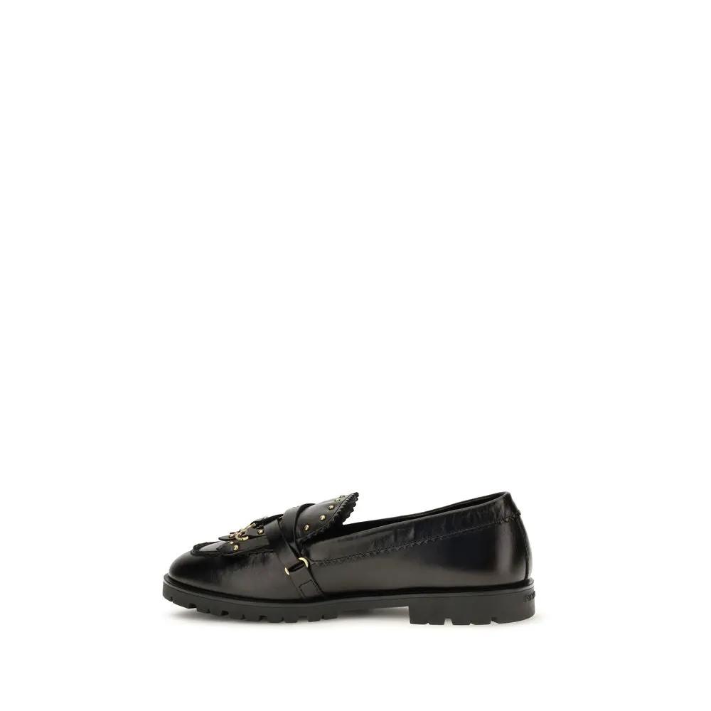 PINKO Sample Sale | PINKO Black Calf Leather Bos Taurus Slip-On Loafers - | Designer outlet