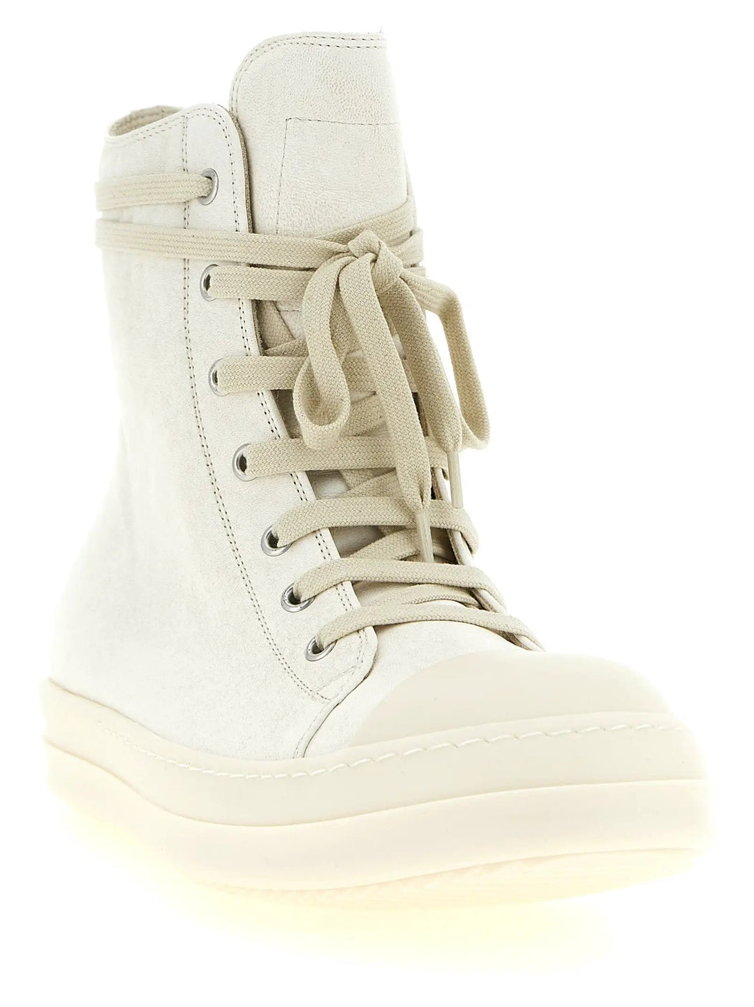 Rick Owens Sample Sale | Rick Owens White Lamb Leather High Top Sneakers - | Designer outlet