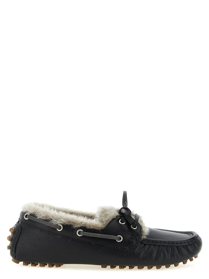 Brunello Cucinelli Sample Sale | Brunello Cucinelli Black Calfskin Slip-On Loafers - | Designer outlet