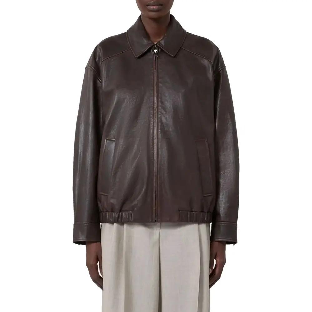 Max Mara Sample Sale | Max Mara Brown Lamb Leather Leather Jacket - | Designer outlet