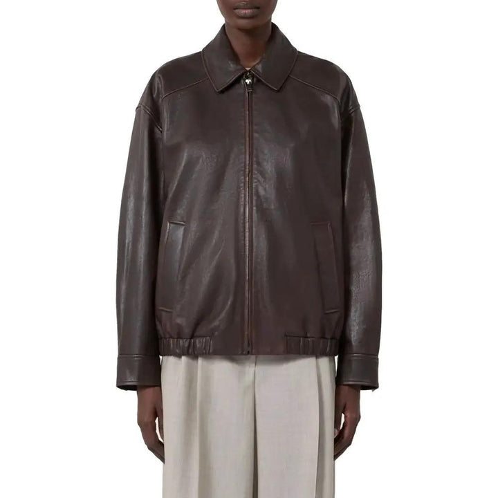 Max Mara Sample Sale | Max Mara Brown Lamb Leather Leather Jacket - | Designer outlet
