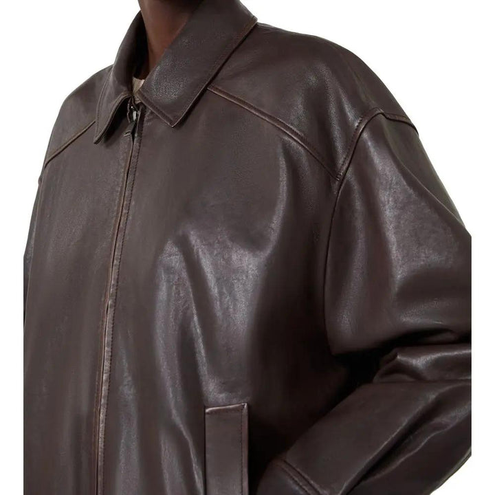 Max Mara Sample Sale | Max Mara Brown Lamb Leather Leather Jacket - | Designer outlet