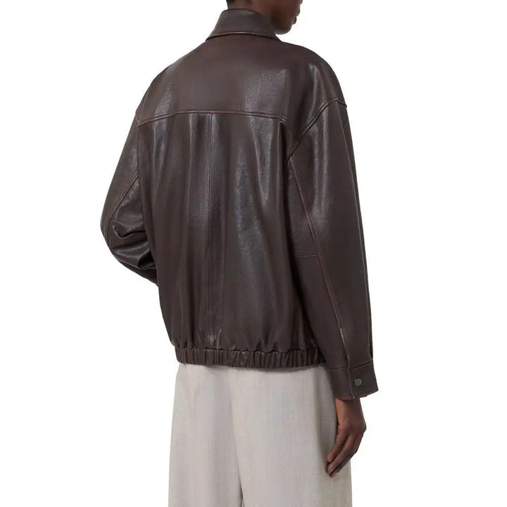 Max Mara Sample Sale | Max Mara Brown Lamb Leather Leather Jacket - | Designer outlet