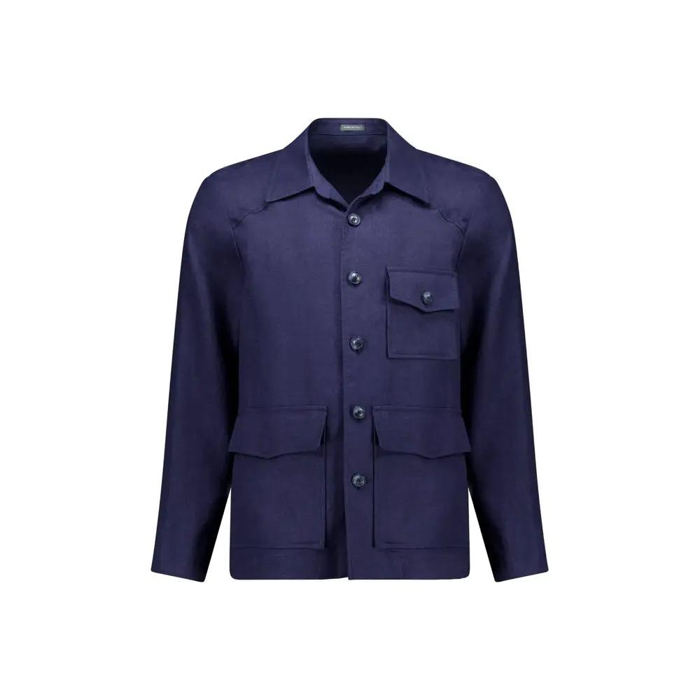 Autore Sample Sale | Autore Navy Blue Linen Full-Length Jacket - | Designer outlet