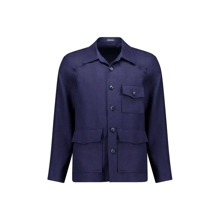 Autore Sample Sale | Autore Navy Blue Linen Full-Length Jacket - | Designer outlet