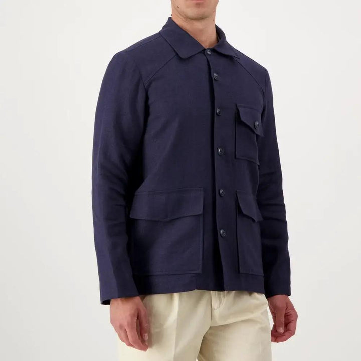 Autore Sample Sale | Autore Navy Blue Linen Full-Length Jacket - | Designer outlet