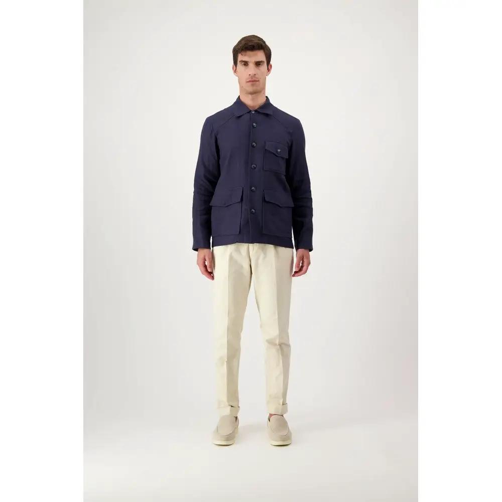 Autore Sample Sale | Autore Navy Blue Linen Full-Length Jacket - | Designer outlet