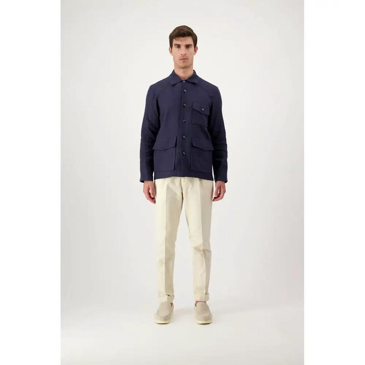 Autore Sample Sale | Autore Navy Blue Linen Full-Length Jacket - | Designer outlet