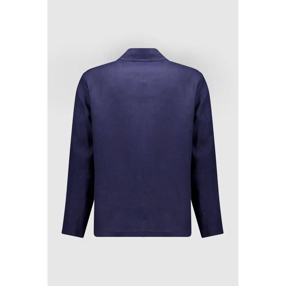 Autore Sample Sale | Autore Navy Blue Linen Full-Length Jacket - | Designer outlet