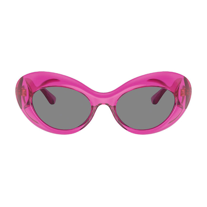 Versace Sunglasses Oval Full Rim, Pink Transparent Frame and Dark Grey Lens VE4456U533487