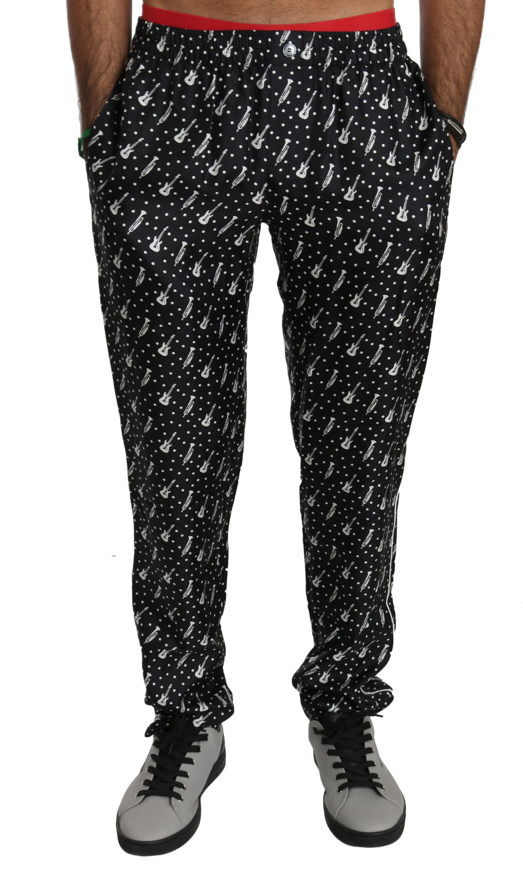 Dolce &amp; Gabbana Sample Sale Dolce &amp; Gabbana Silk Black Musical Instrument Trouser Pants - | Designer outlet