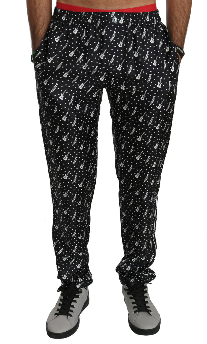 Dolce &amp; Gabbana Sample Sale Dolce &amp; Gabbana Silk Black Musical Instrument Trouser Pants - | Designer outlet