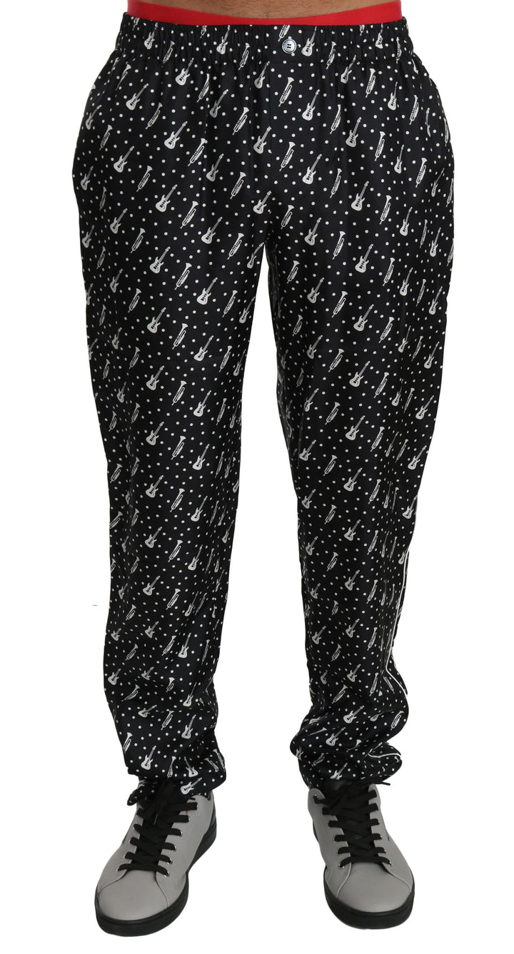 Dolce &amp; Gabbana Sample Sale Dolce &amp; Gabbana Silk Black Musical Instrument Trouser Pants - | Designer outlet