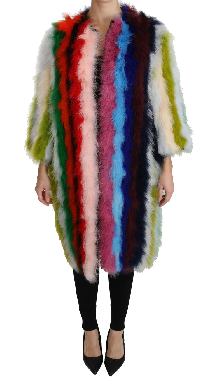 Dolce & Gabbana - Dolce & Gabbana Elegant Multicolor Feather Long Coat Jacket - JKT2511 - 42 - Ask Me Wear