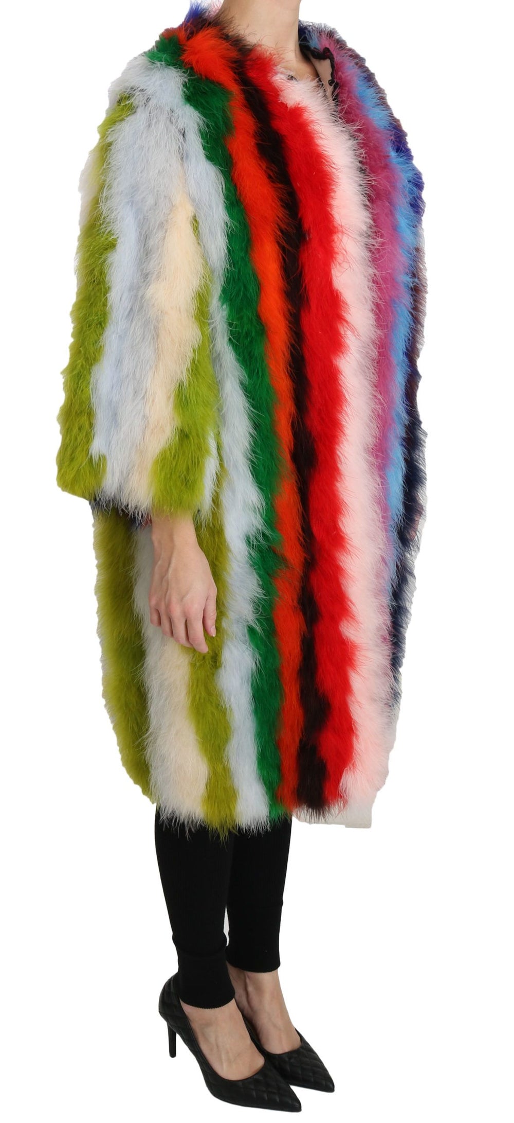 Dolce & Gabbana - Dolce & Gabbana Elegant Multicolor Feather Long Coat Jacket - JKT2511 - 42 - Ask Me Wear