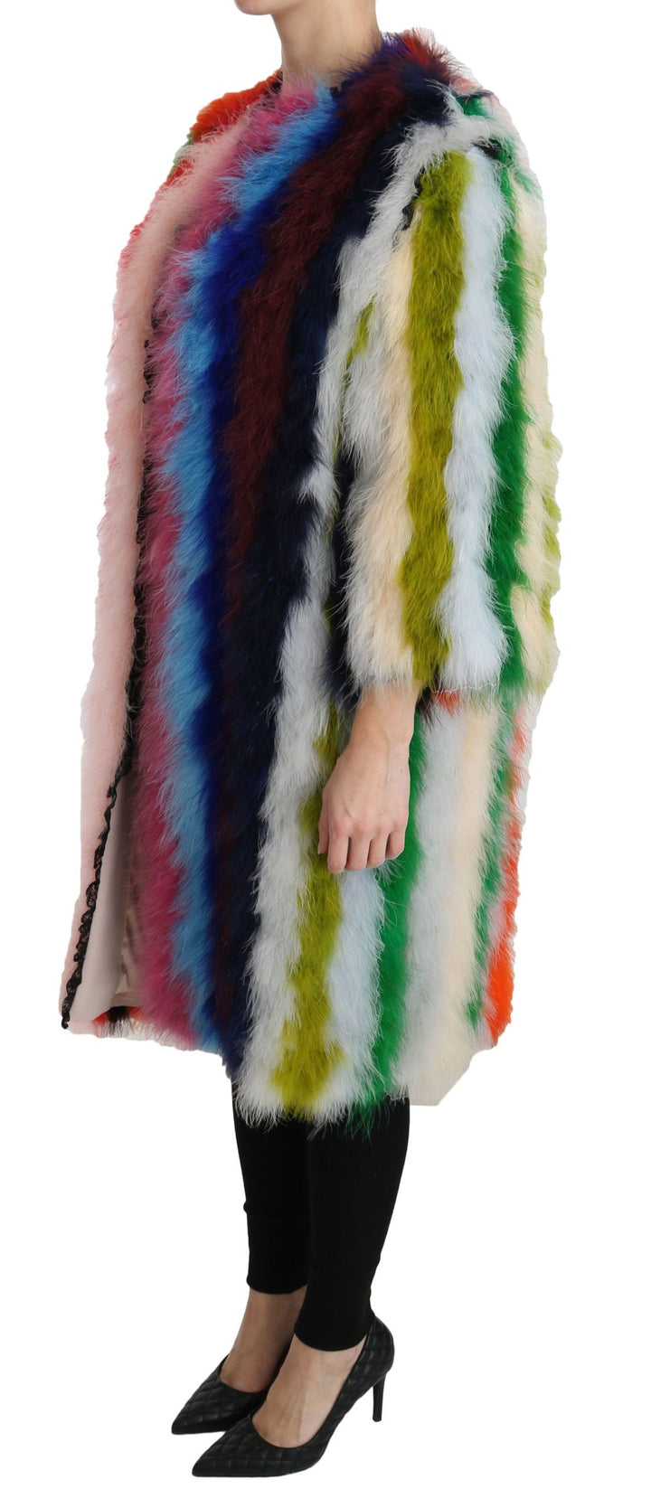 Dolce & Gabbana - Dolce & Gabbana Elegant Multicolor Feather Long Coat Jacket - JKT2511 - 42 - Ask Me Wear