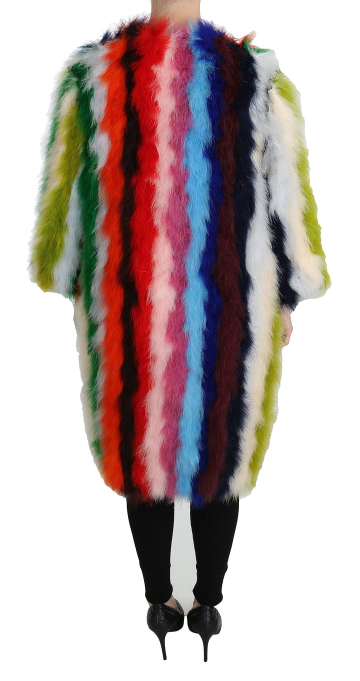 Dolce & Gabbana - Dolce & Gabbana Elegant Multicolor Feather Long Coat Jacket - JKT2511 - 42 - Ask Me Wear