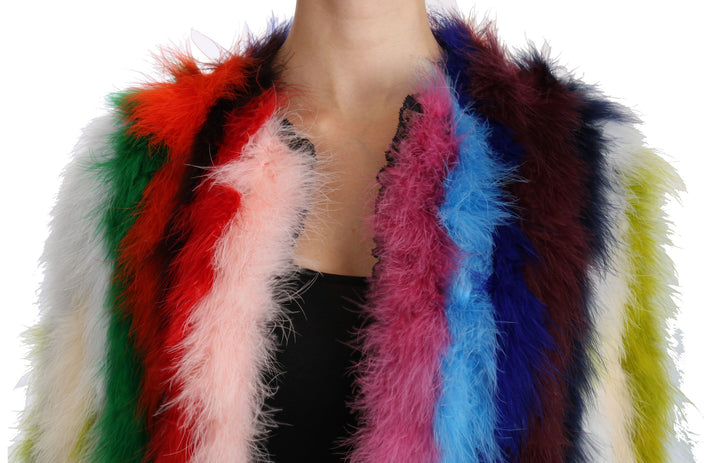 Dolce & Gabbana - Dolce & Gabbana Elegant Multicolor Feather Long Coat Jacket - JKT2511 - 42 - Ask Me Wear