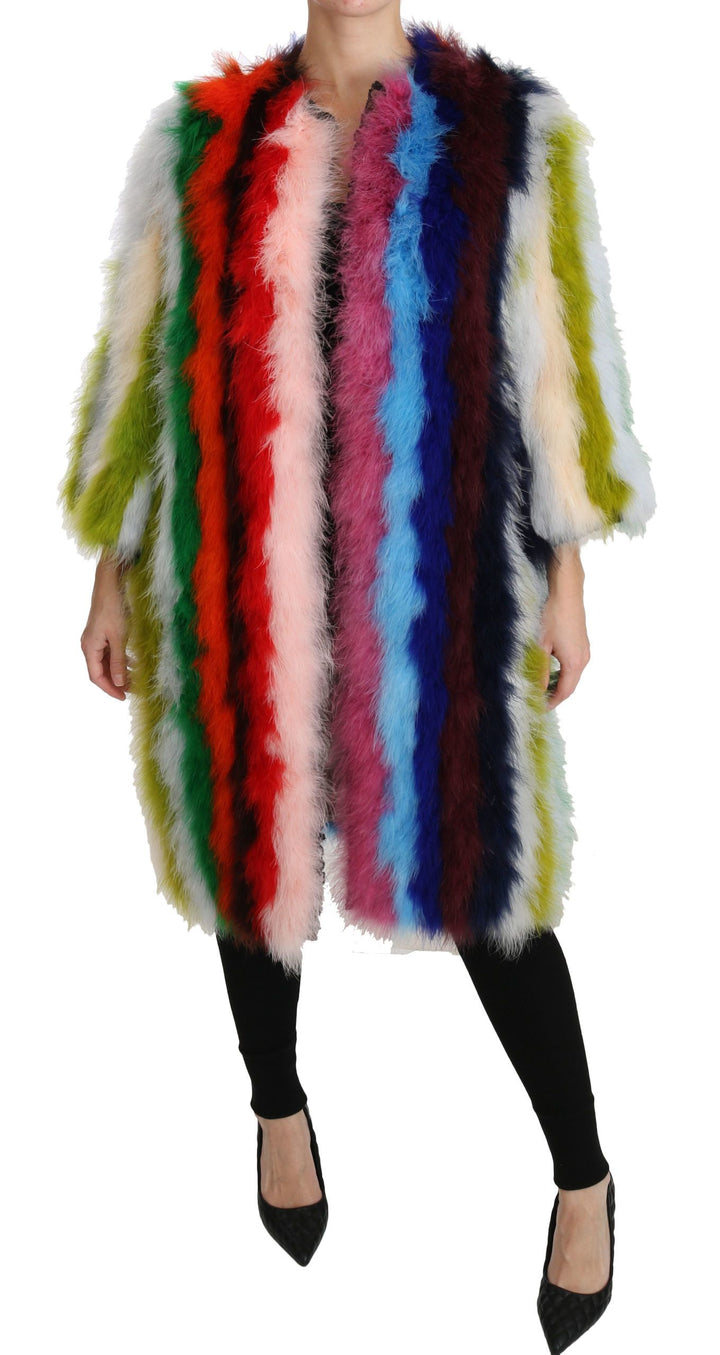 Dolce & Gabbana - Dolce & Gabbana Elegant Multicolor Feather Long Coat Jacket - JKT2511 - 42 - Ask Me Wear