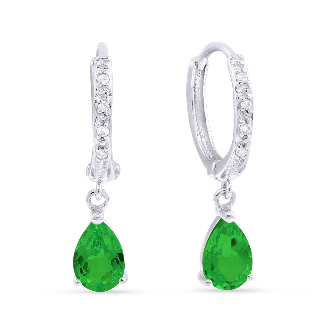 Earrings - 1.1ct Created Emerald Drop/Dangle Earrings in 14K White Gold - E1469GCW - Ask Me Wear