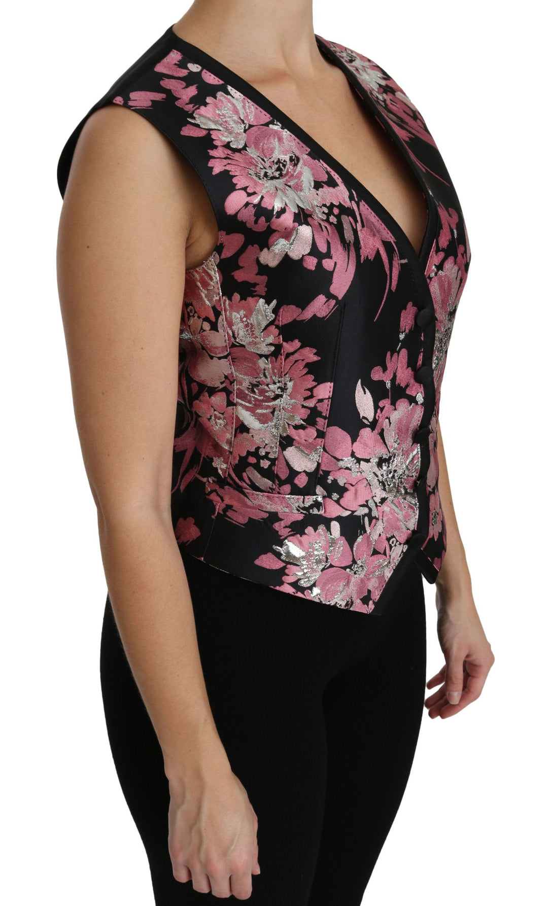 Dolce &amp; Gabbana Sample Sale Dolce &amp; Gabbana Black Pink Floral Waistcoat Vest Blouse Top - | Designer outlet