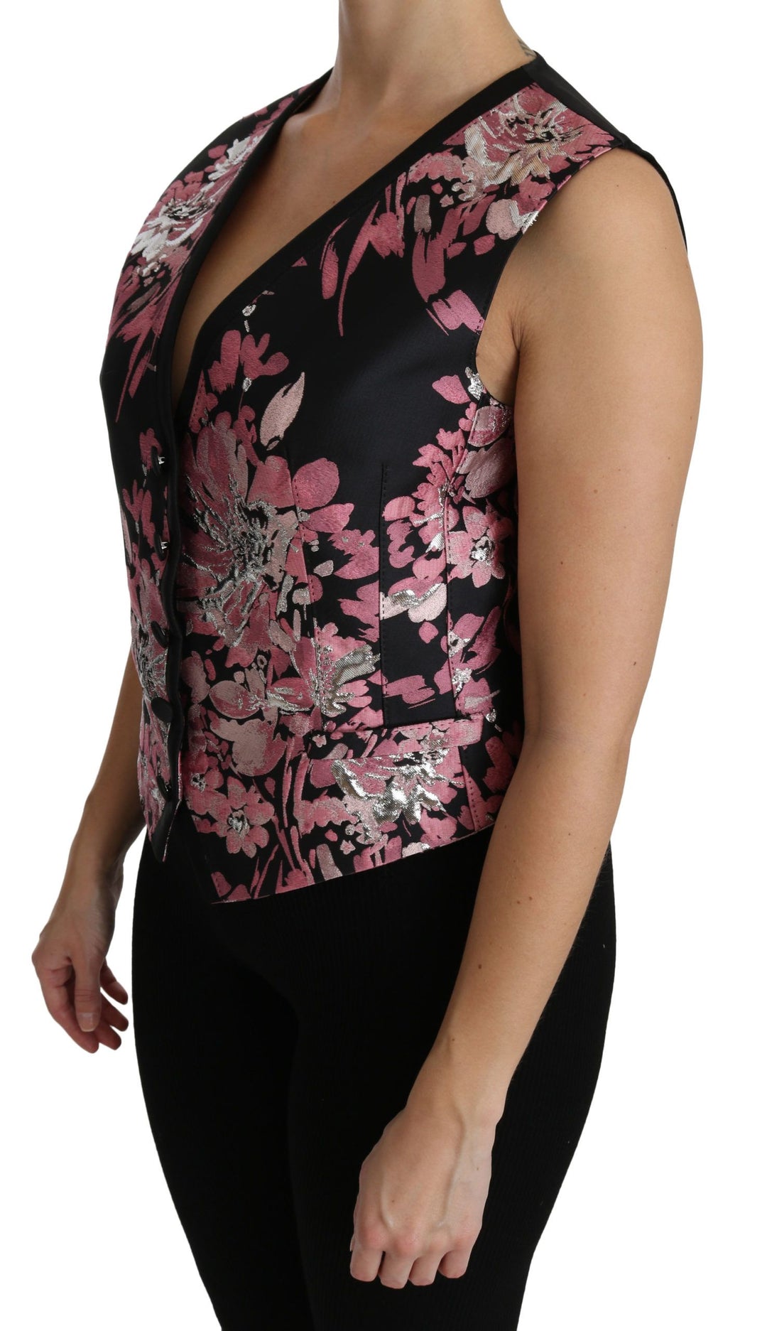 Dolce &amp; Gabbana Sample Sale Dolce &amp; Gabbana Black Pink Floral Waistcoat Vest Blouse Top - | Designer outlet