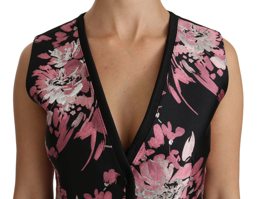 Dolce &amp; Gabbana Sample Sale Dolce &amp; Gabbana Black Pink Floral Waistcoat Vest Blouse Top - | Designer outlet