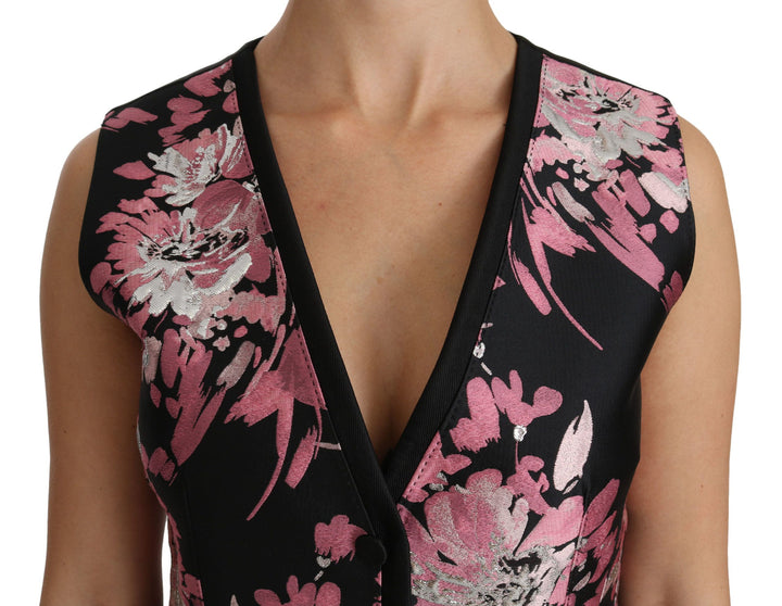 Dolce &amp; Gabbana Sample Sale Dolce &amp; Gabbana Black Pink Floral Waistcoat Vest Blouse Top - | Designer outlet