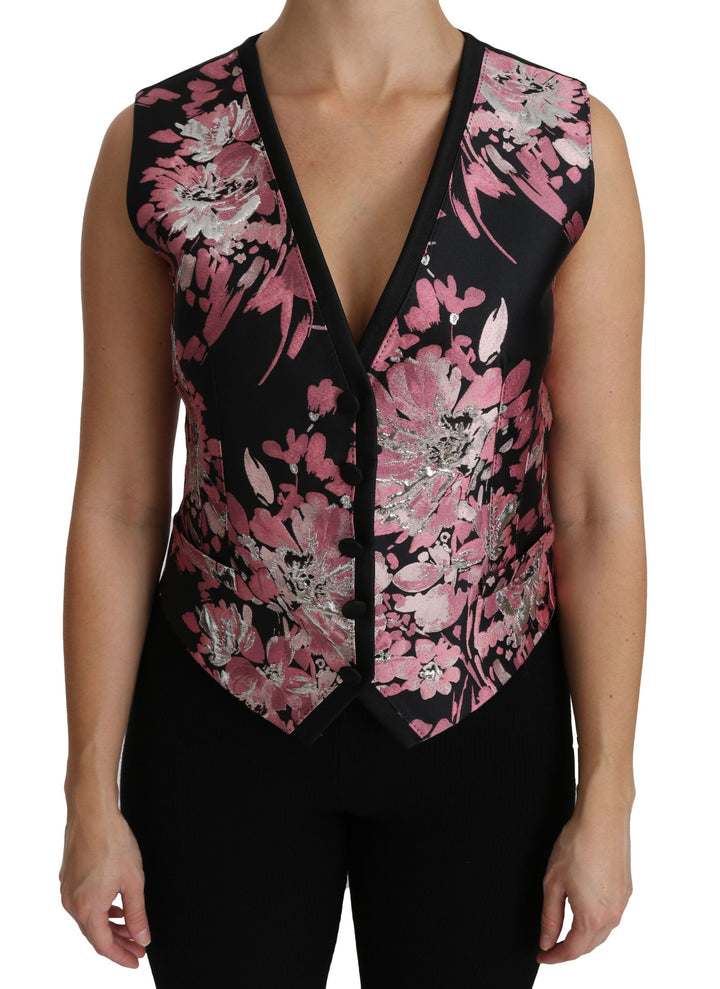 Dolce &amp; Gabbana Sample Sale Dolce &amp; Gabbana Black Pink Floral Waistcoat Vest Blouse Top - | Designer outlet