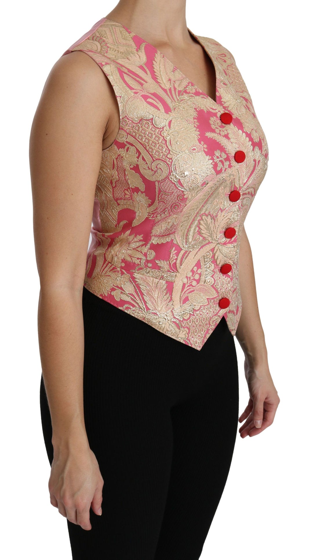 Dolce &amp; Gabbana Sample Sale Dolce &amp; Gabbana Pink Gold Brocade Waistcoat Vest Blouse Top - | Designer outlet