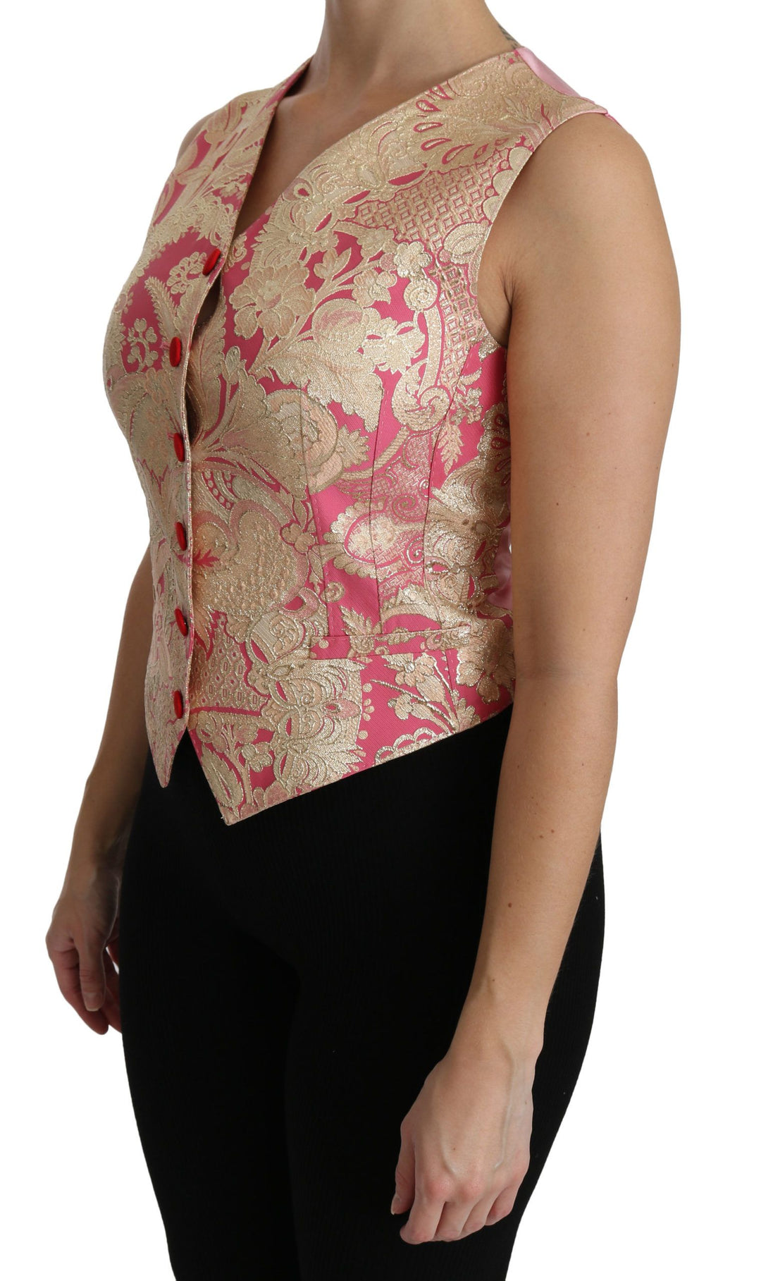 Dolce &amp; Gabbana Sample Sale Dolce &amp; Gabbana Pink Gold Brocade Waistcoat Vest Blouse Top - | Designer outlet