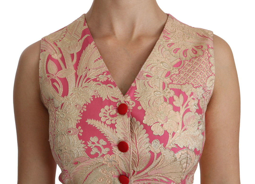 Dolce &amp; Gabbana Sample Sale Dolce &amp; Gabbana Pink Gold Brocade Waistcoat Vest Blouse Top - | Designer outlet