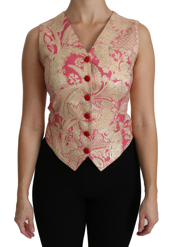 Dolce &amp; Gabbana Sample Sale Dolce &amp; Gabbana Pink Gold Brocade Waistcoat Vest Blouse Top - | Designer outlet