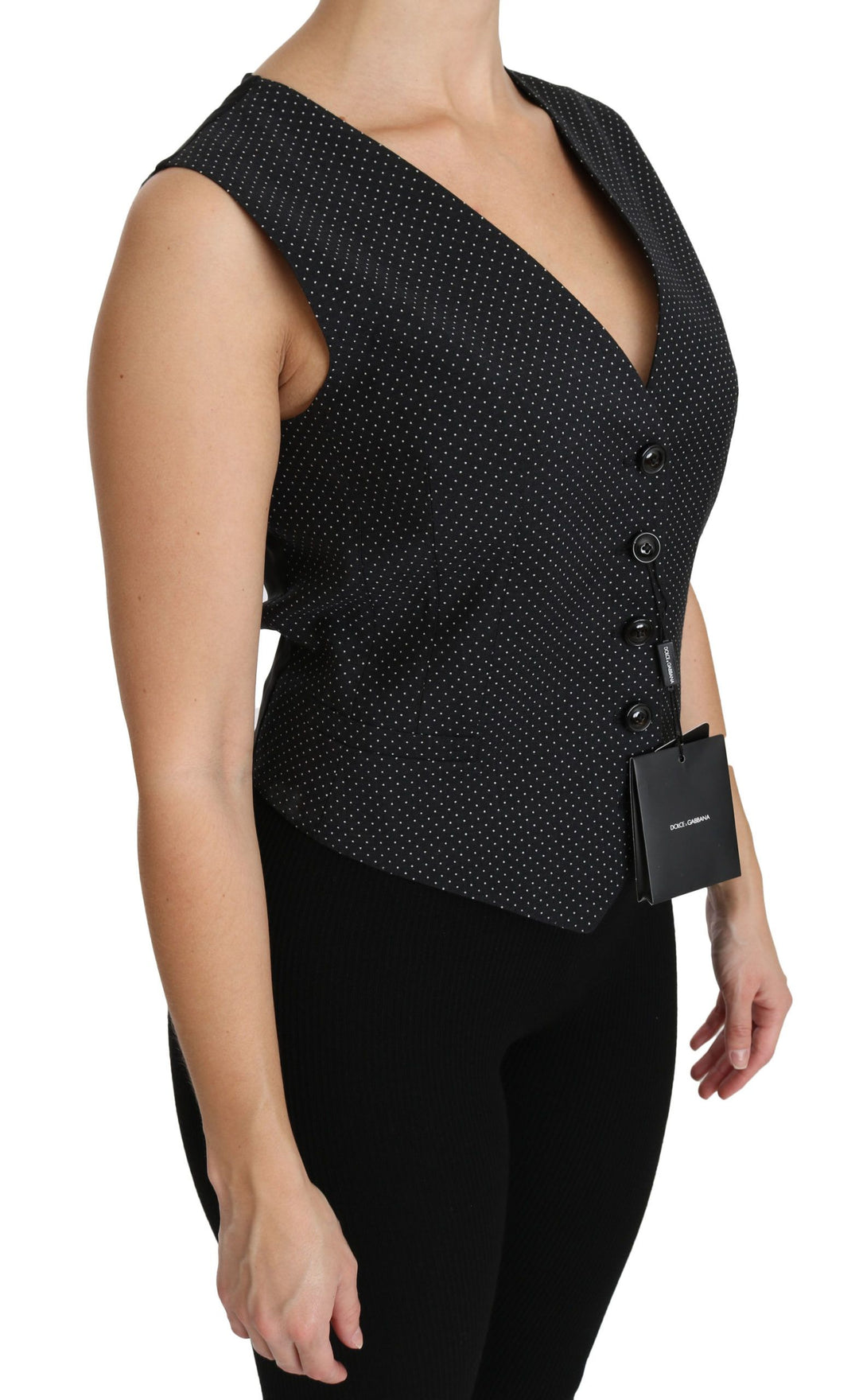 Dolce &amp; Gabbana Sample Sale Dolce &amp; Gabbana Black Dotted Waistcoat Vest Blouse Top - | Designer outlet