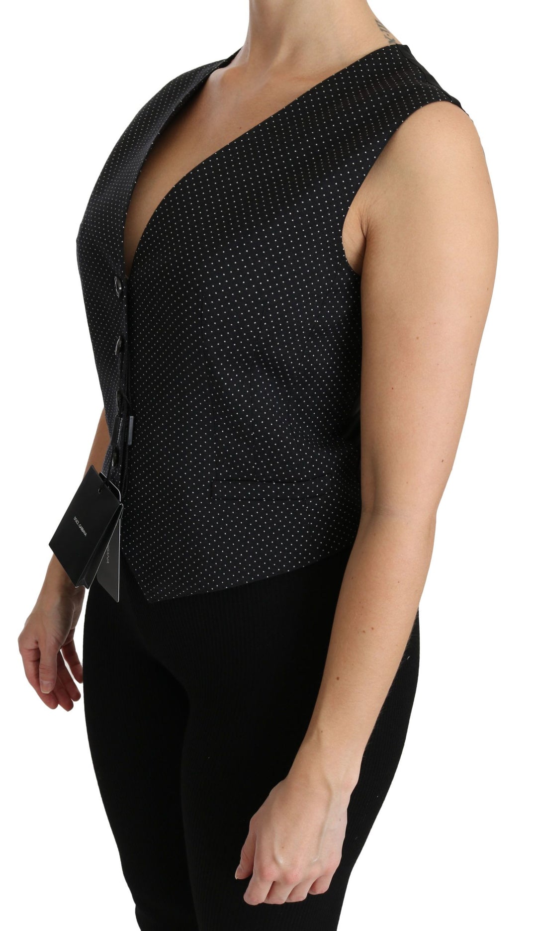 Dolce &amp; Gabbana Sample Sale Dolce &amp; Gabbana Black Dotted Waistcoat Vest Blouse Top - | Designer outlet