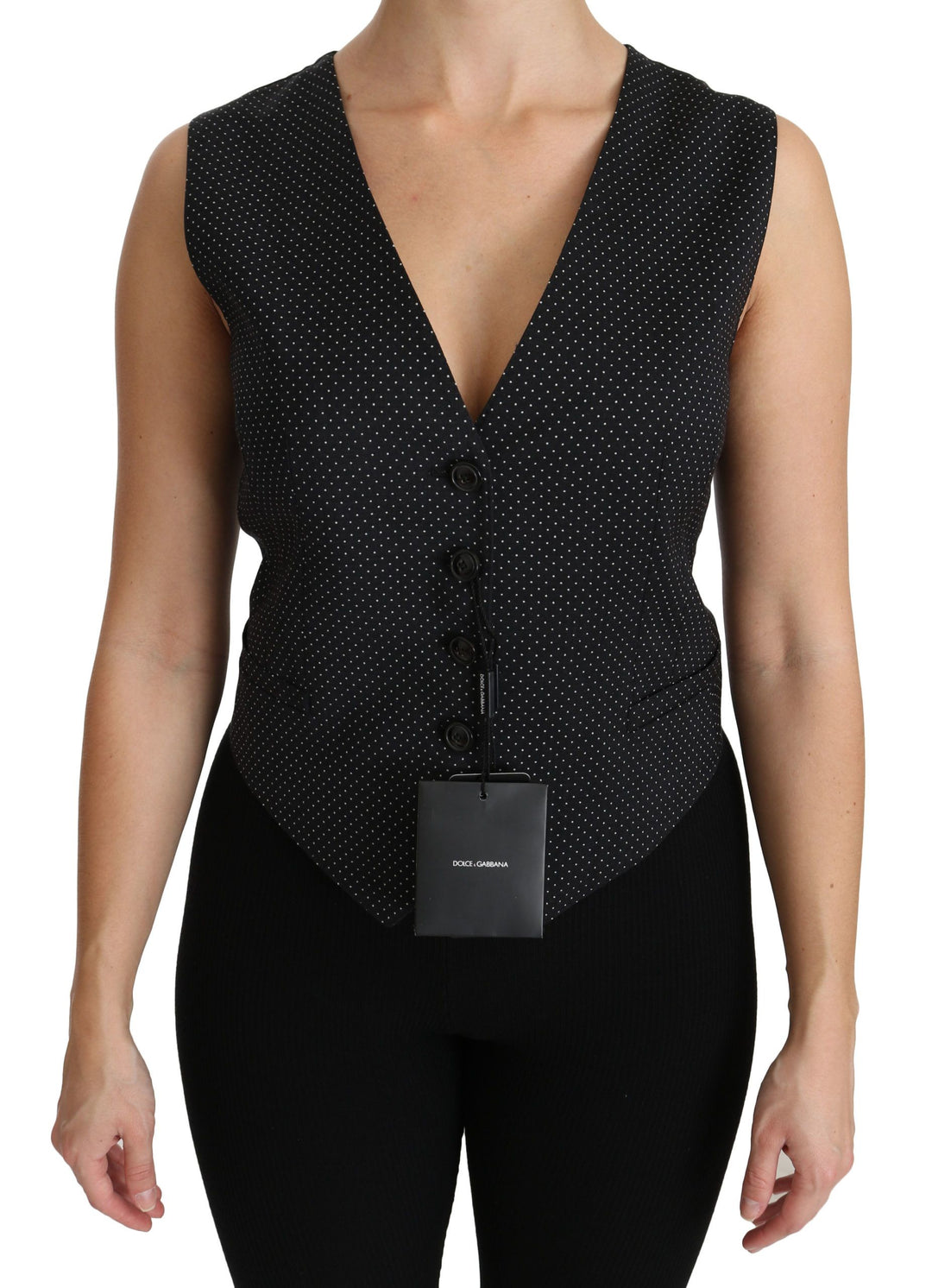 Dolce &amp; Gabbana Sample Sale Dolce &amp; Gabbana Black Dotted Waistcoat Vest Blouse Top - | Designer outlet