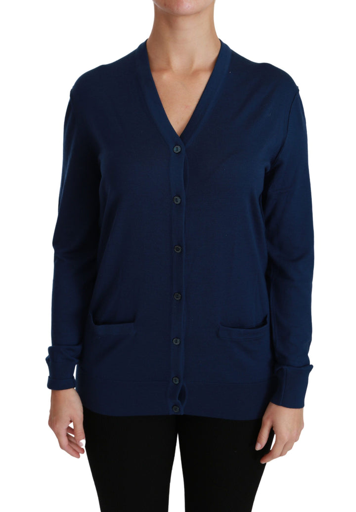 Dolce &amp; Gabbana Sample Sale Dolce &amp; Gabbana Blue Button Cardigan Virgin Wool Sweater - | Designer outlet
