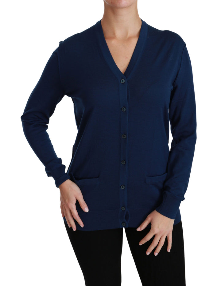 Dolce &amp; Gabbana Sample Sale Dolce &amp; Gabbana Blue Button Cardigan Virgin Wool Sweater - | Designer outlet
