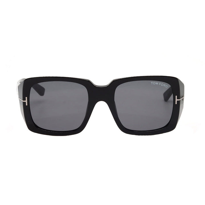 Tom Ford Square Full Rim, with a Shiny Black frame and Smoke lens.