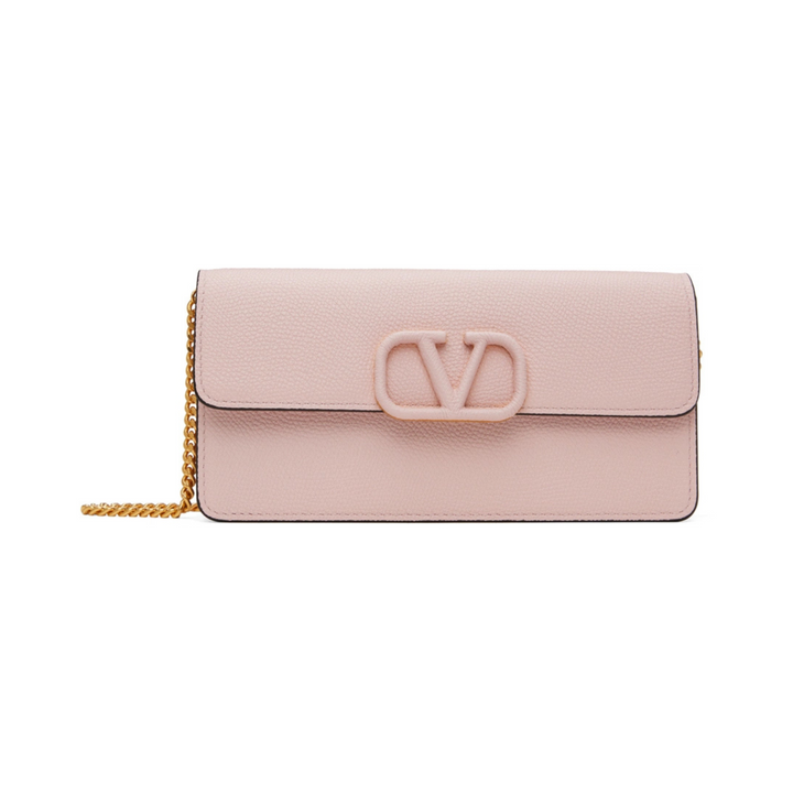 VALENTINO Vlogo Signature Grainy Calfskin Wallet With Chain