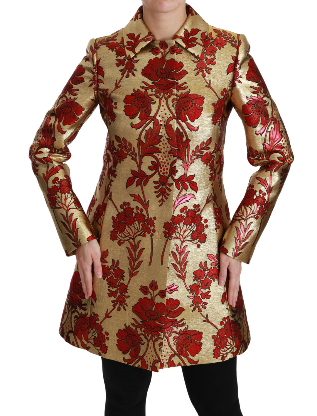 Dolce & Gabbana - Dolce & Gabbana Elegant Gold Floral Brocade Trench Coat - JKT2519 - 36 - Ask Me Wear