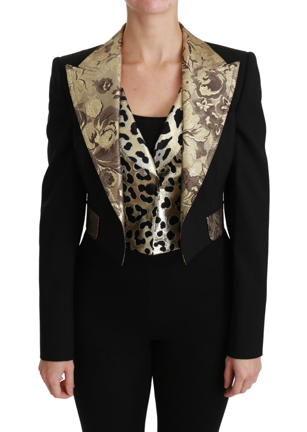 Dolce & Gabbana - Dolce & Gabbana Opulent Black Gold Floral Jacket and Vest Ensemble - JKT2561 - 50 - Ask Me Wear