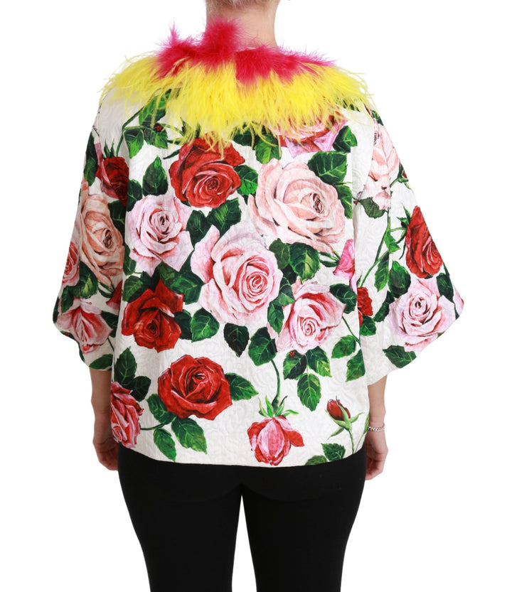 Dolce & Gabbana - Dolce & Gabbana Elegant Floral Cape Jacket with Fur Details - JKT2573 - 40 - Ask Me Wear