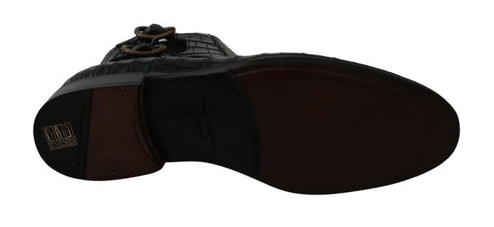 Dolce &amp; Gabbana Sample Sale Dolce &amp; Gabbana Black Crocodile Leather Derby Boots Shoes - | Designer outlet