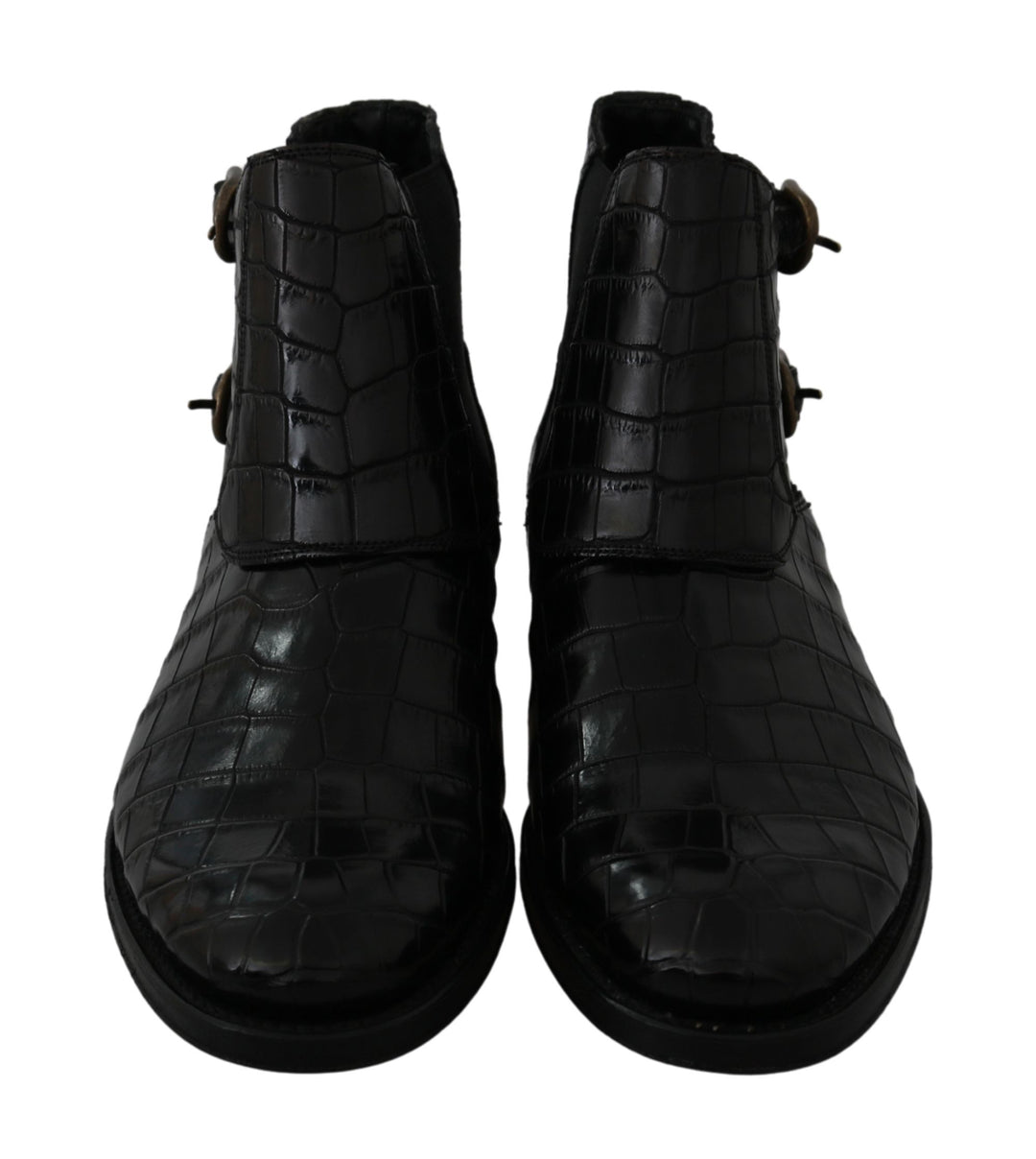Dolce &amp; Gabbana Sample Sale Dolce &amp; Gabbana Black Crocodile Leather Derby Boots Shoes - | Designer outlet