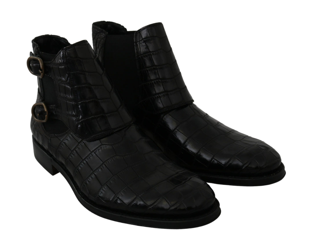Dolce &amp; Gabbana Sample Sale Dolce &amp; Gabbana Black Crocodile Leather Derby Boots Shoes - | Designer outlet